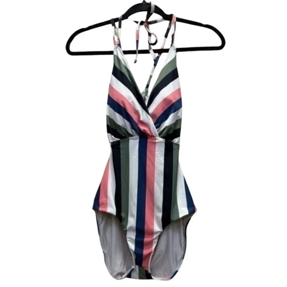 Sunn Lab Swim Green Pink Blue Striped One Piece Swimsuit Womens Size Small